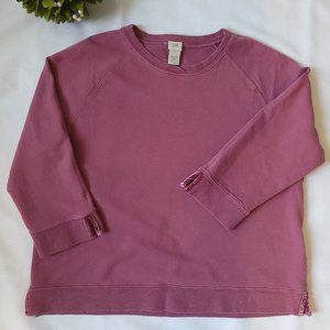 J.Jill cropped sweatshirt with velvet trim, 3/4 sleeves & scoop neck, dusty rose